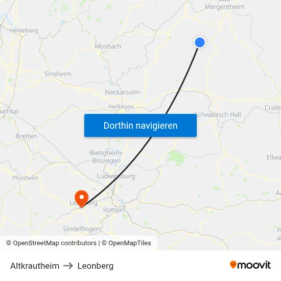 Altkrautheim to Leonberg map