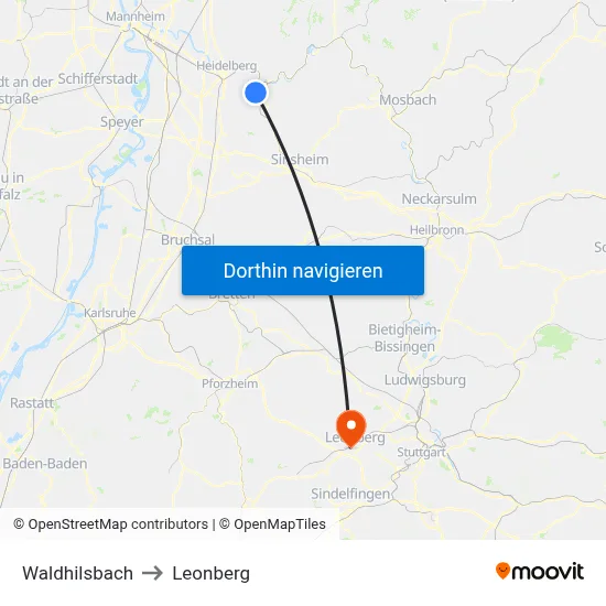 Waldhilsbach to Leonberg map