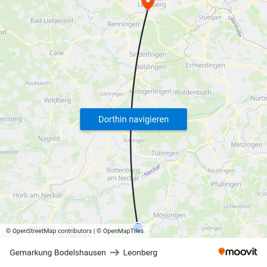 Gemarkung Bodelshausen to Leonberg map