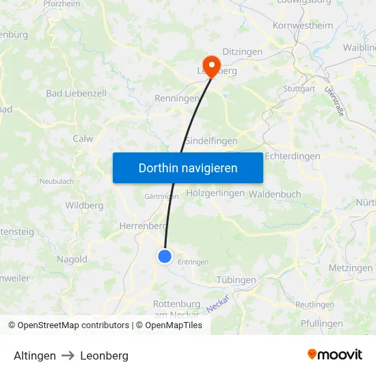 Altingen to Leonberg map