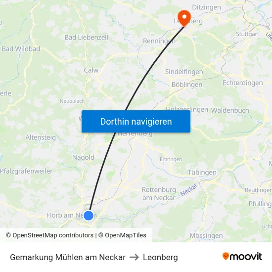 Gemarkung Mühlen am Neckar to Leonberg map