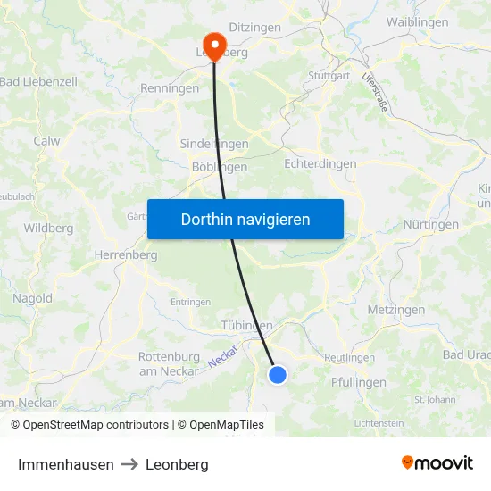 Immenhausen to Leonberg map