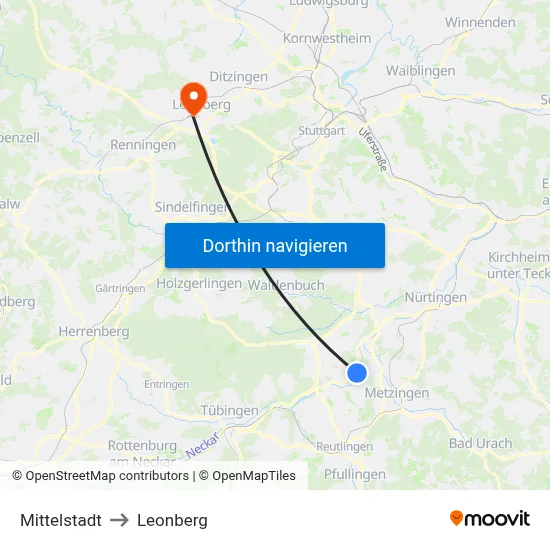 Mittelstadt to Leonberg map