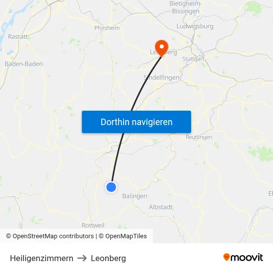 Heiligenzimmern to Leonberg map