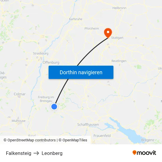 Falkensteig to Leonberg map