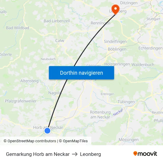 Gemarkung Horb am Neckar to Leonberg map