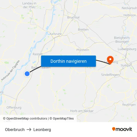 Oberbruch to Leonberg map