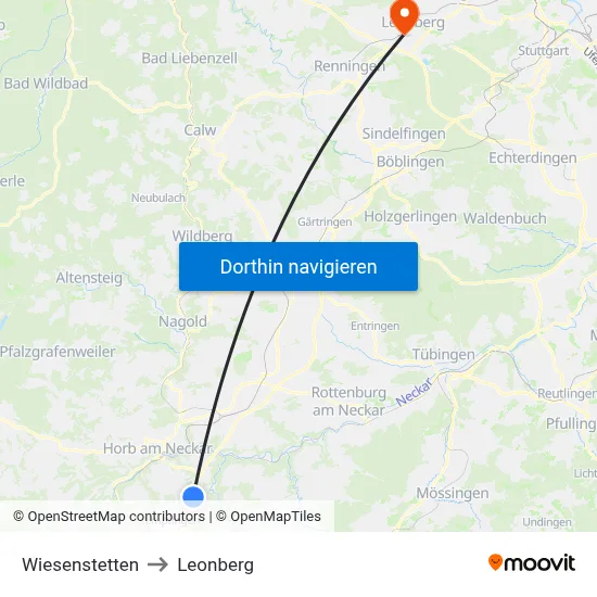 Wiesenstetten to Leonberg map