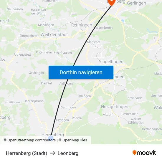 Herrenberg (Stadt) to Leonberg map
