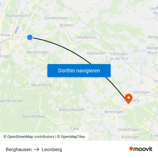 Berghausen to Leonberg map