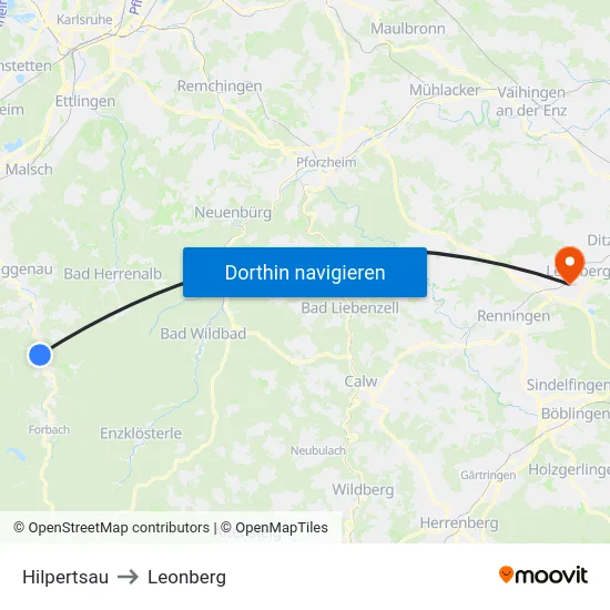 Hilpertsau to Leonberg map