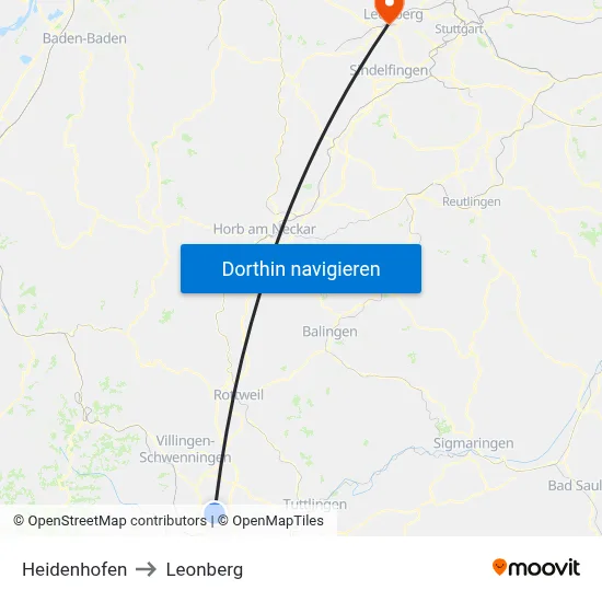 Heidenhofen to Leonberg map