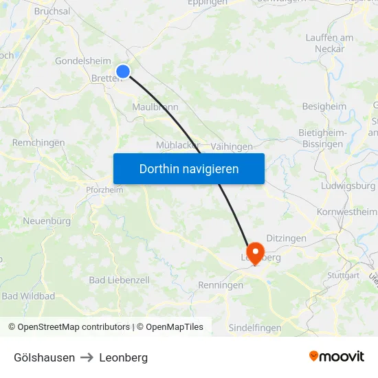 Gölshausen to Leonberg map