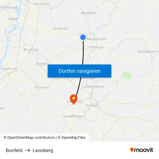 Bonfeld to Leonberg map