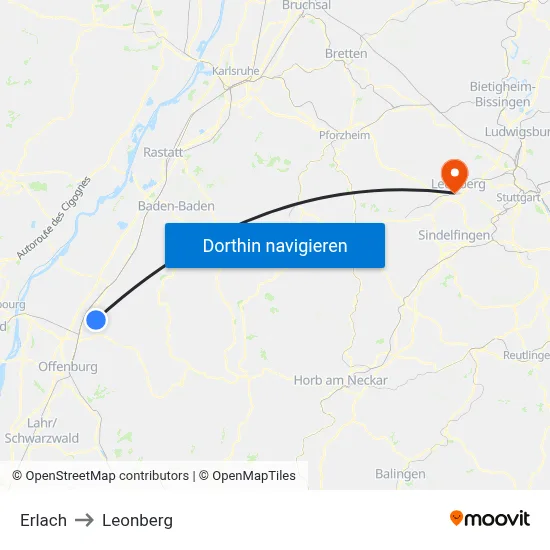 Erlach to Leonberg map