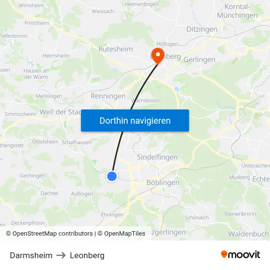 Darmsheim to Leonberg map
