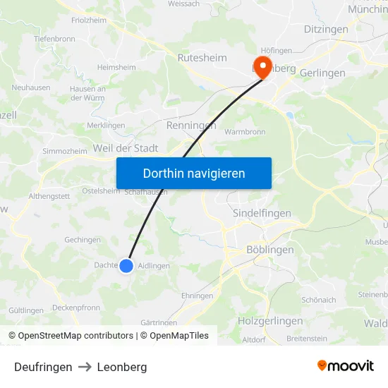 Deufringen to Leonberg map