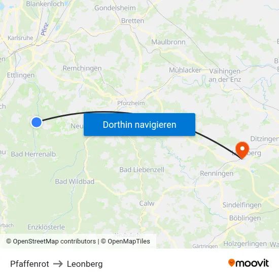 Pfaffenrot to Leonberg map