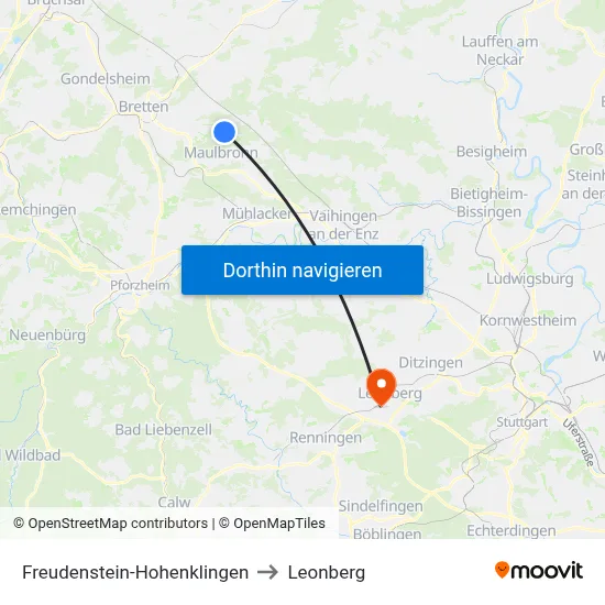 Freudenstein-Hohenklingen to Leonberg map