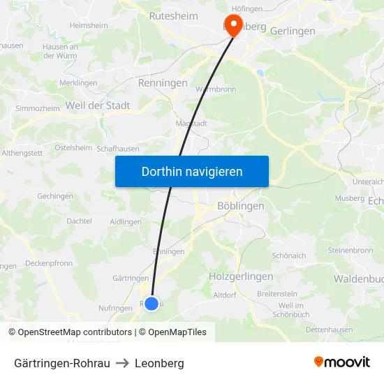 Gärtringen-Rohrau to Leonberg map