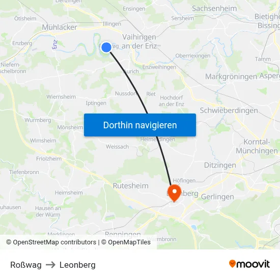 Roßwag to Leonberg map