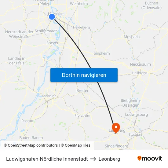 Ludwigshafen-Nördliche Innenstadt to Leonberg map