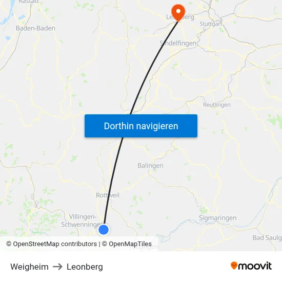 Weigheim to Leonberg map
