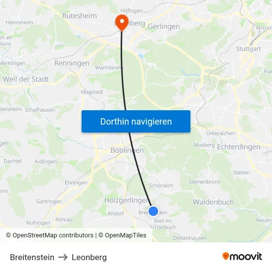 Breitenstein to Leonberg map