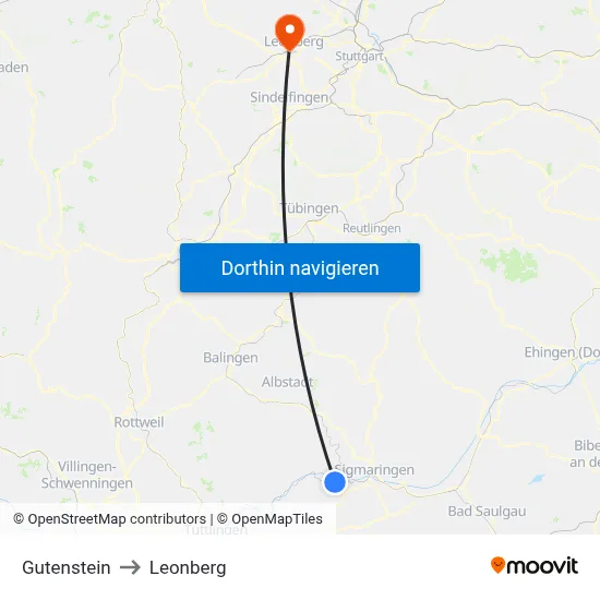 Gutenstein to Leonberg map