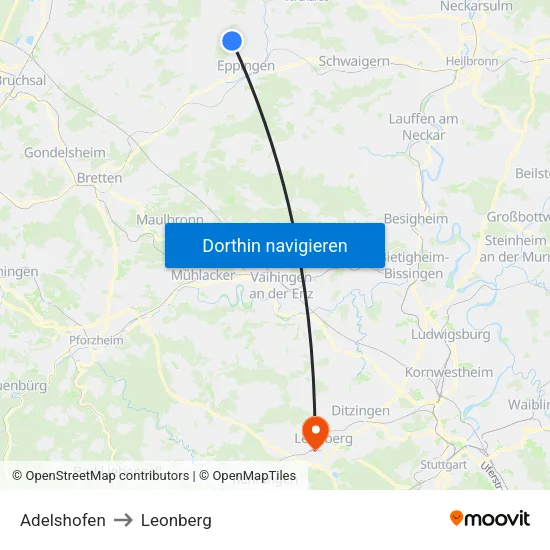 Adelshofen to Leonberg map
