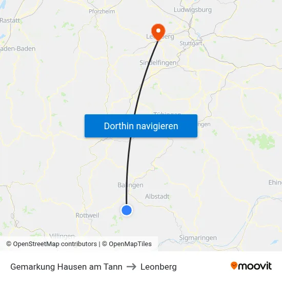 Gemarkung Hausen am Tann to Leonberg map