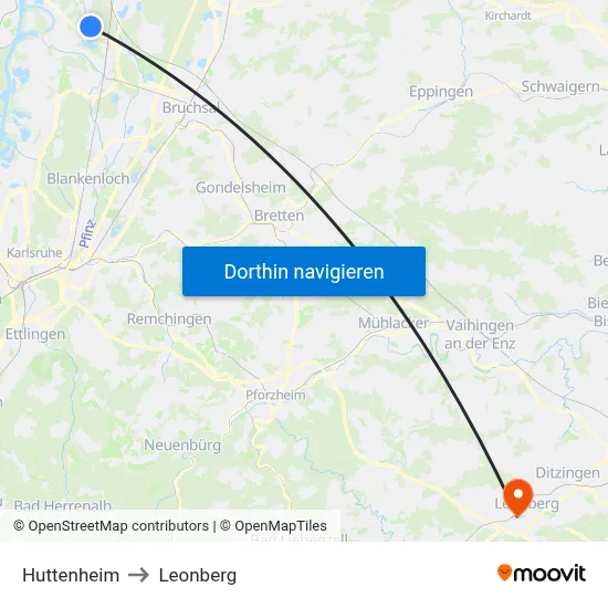 Huttenheim to Leonberg map