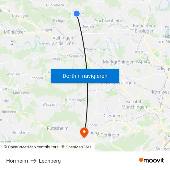 Horrheim to Leonberg map