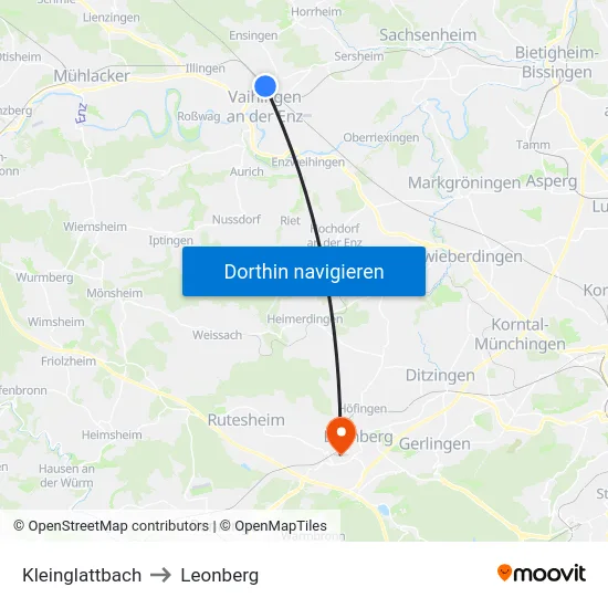 Kleinglattbach to Leonberg map