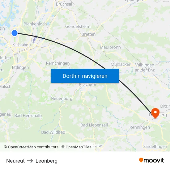 Neureut to Leonberg map