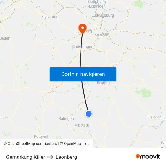Gemarkung Killer to Leonberg map