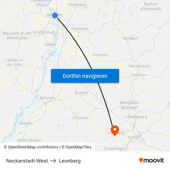 Neckarstadt-West to Leonberg map