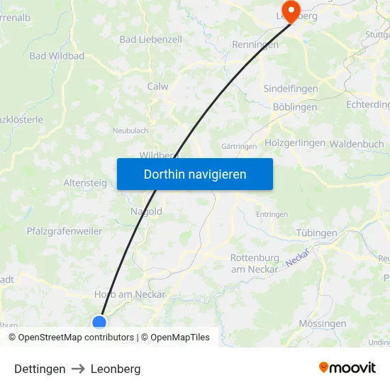 Dettingen to Leonberg map