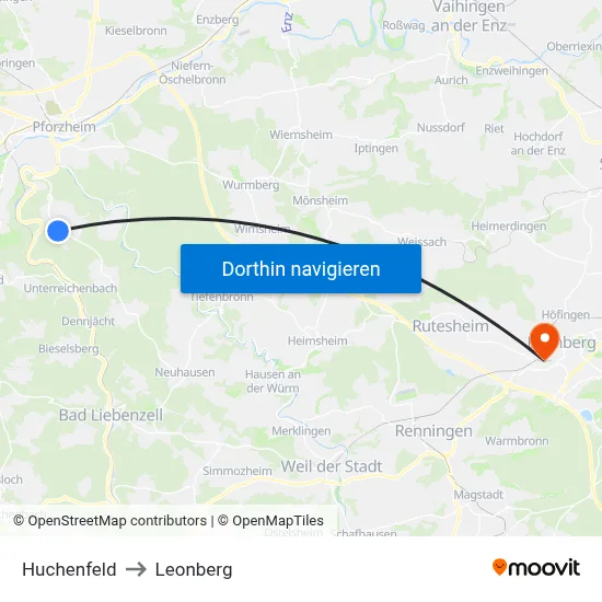 Huchenfeld to Leonberg map