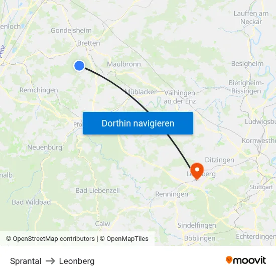 Sprantal to Leonberg map