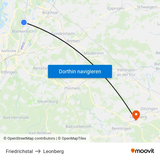 Friedrichstal to Leonberg map