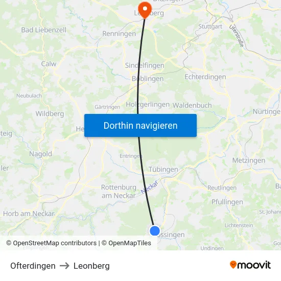 Ofterdingen to Leonberg map