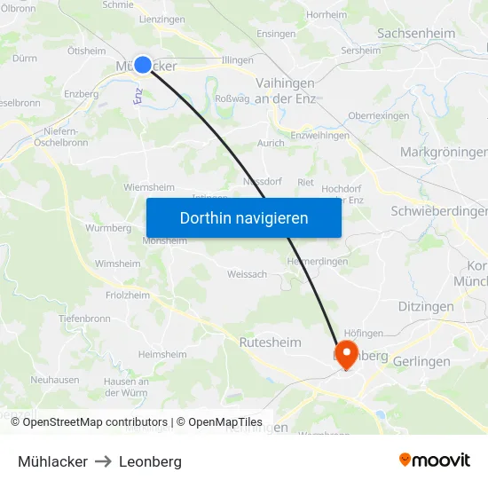 Mühlacker to Leonberg map