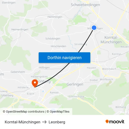 Korntal-Münchingen to Leonberg map