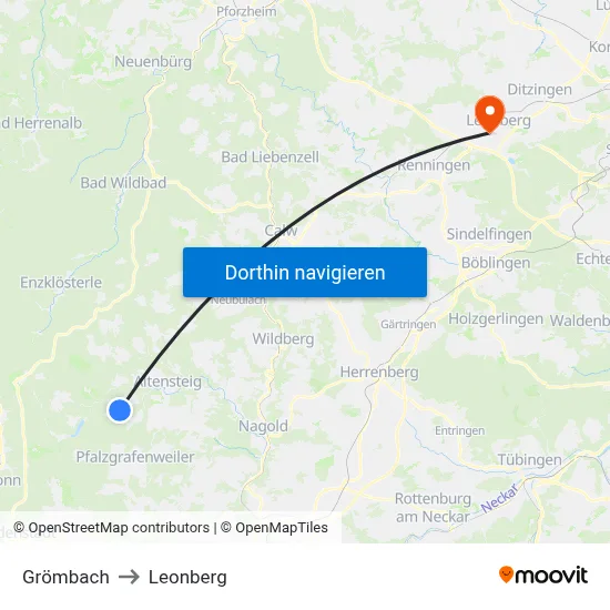 Grömbach to Leonberg map