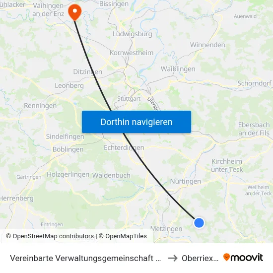 Vereinbarte Verwaltungsgemeinschaft Der Stadt Neuffen to Oberriexingen map