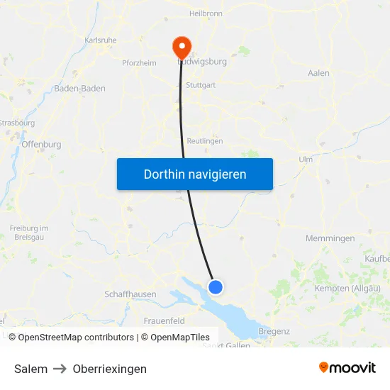 Salem to Oberriexingen map