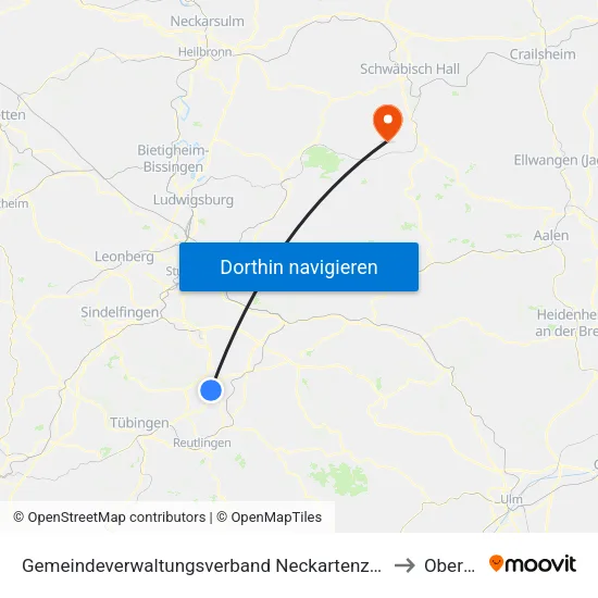 Gemeindeverwaltungsverband Neckartenzlingen to Oberrot map