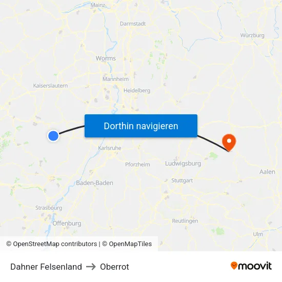 Dahner Felsenland to Oberrot map