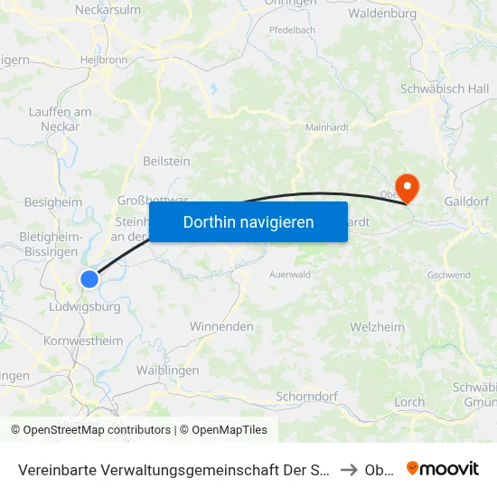 Vereinbarte Verwaltungsgemeinschaft Der Stadt Freiberg am Neckar to Oberrot map